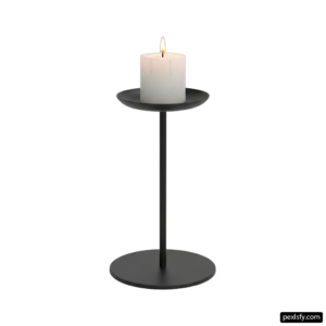 White candle sitting on top of a black stand png transparent background