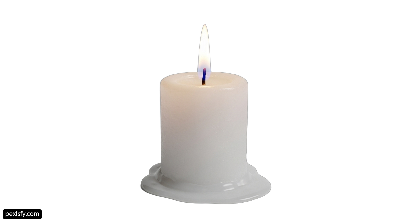 White candle with a blue flame on it png transparent background