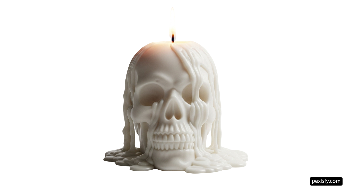 White candle with a skull on it png transparent background