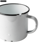 White enamel mug with a black rim png transparent background