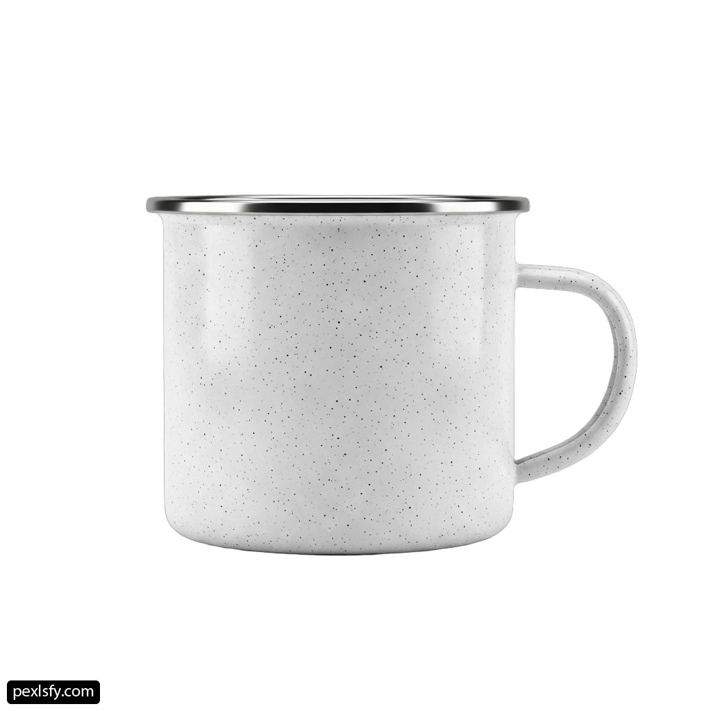 White enamel mug with a silver rim png transparent background