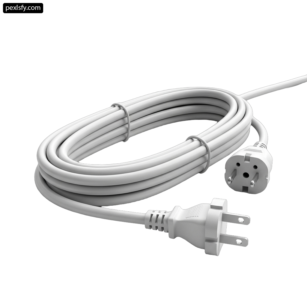 White extension cord with a plug attached to it png transparent background