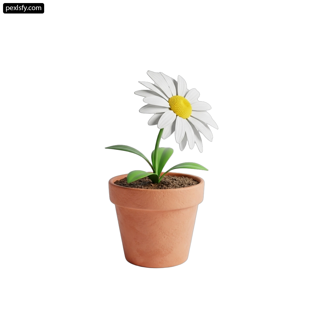 White flower in a brown pot on a white background png transparent background