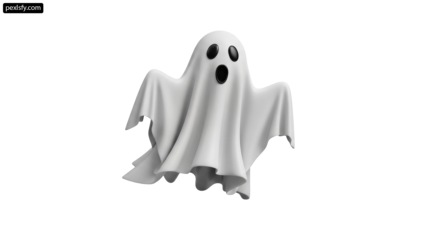 White ghost with black eyes on a white background png transparent background