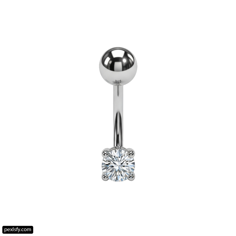 White gold belly piercing with a single diamond png transparent background