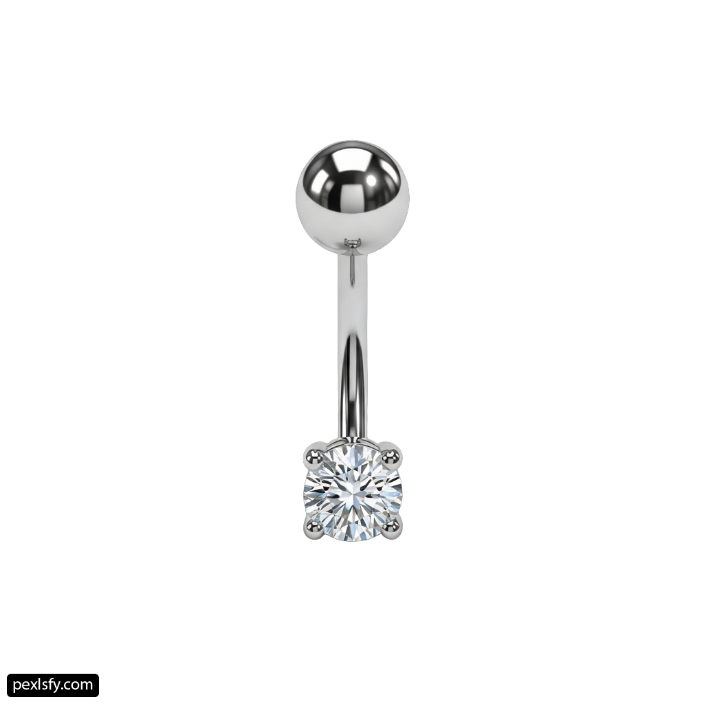 White gold belly piercing with a single diamond png transparent background