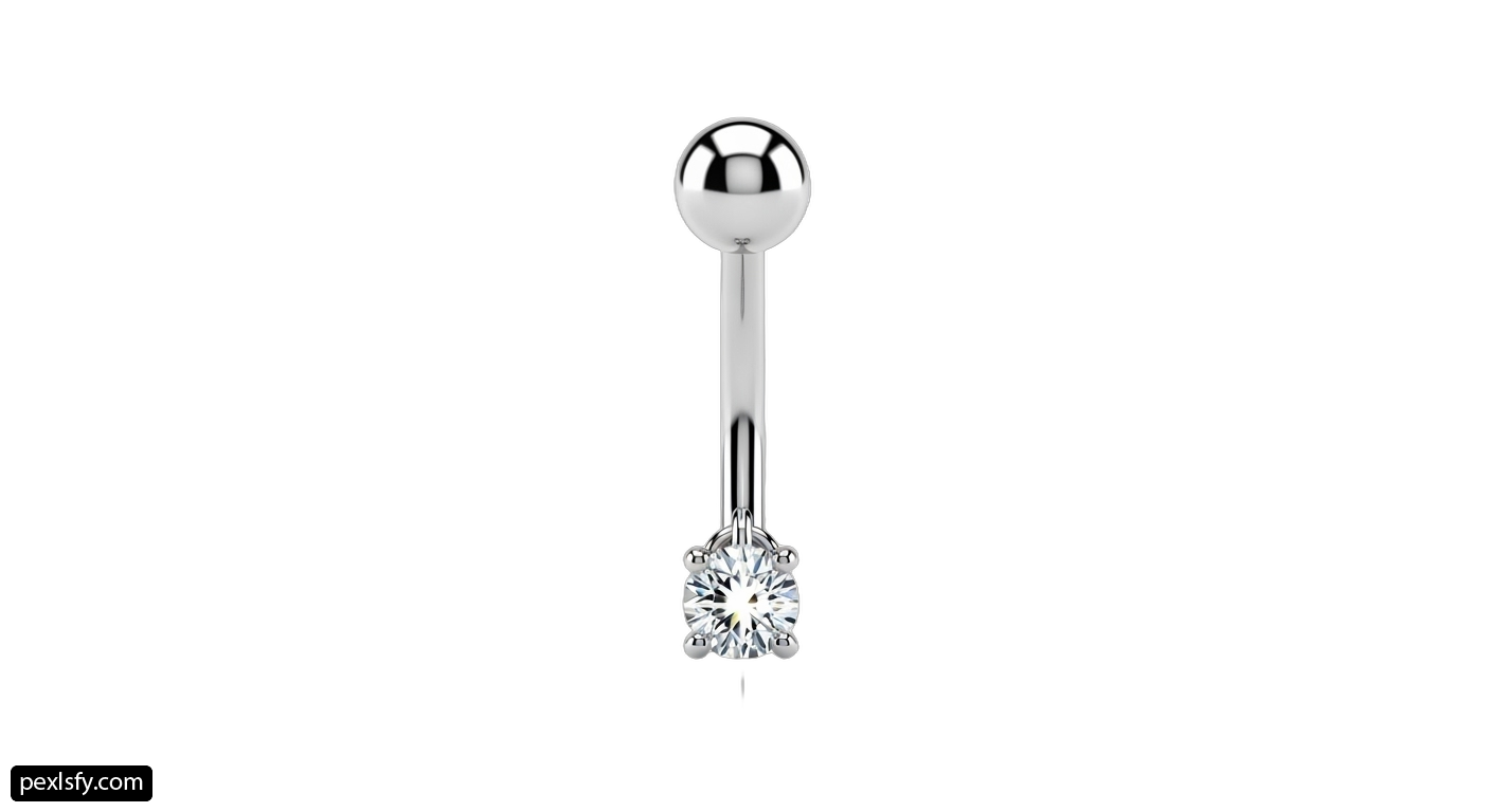 White gold belly piercing with a single diamond png transparent background