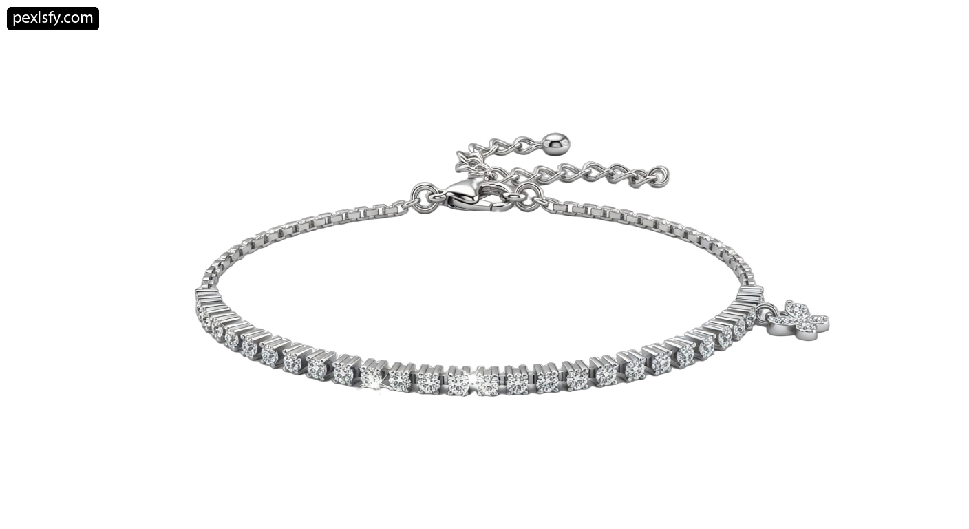 White gold bracelet with diamonds on a white background png transparent background