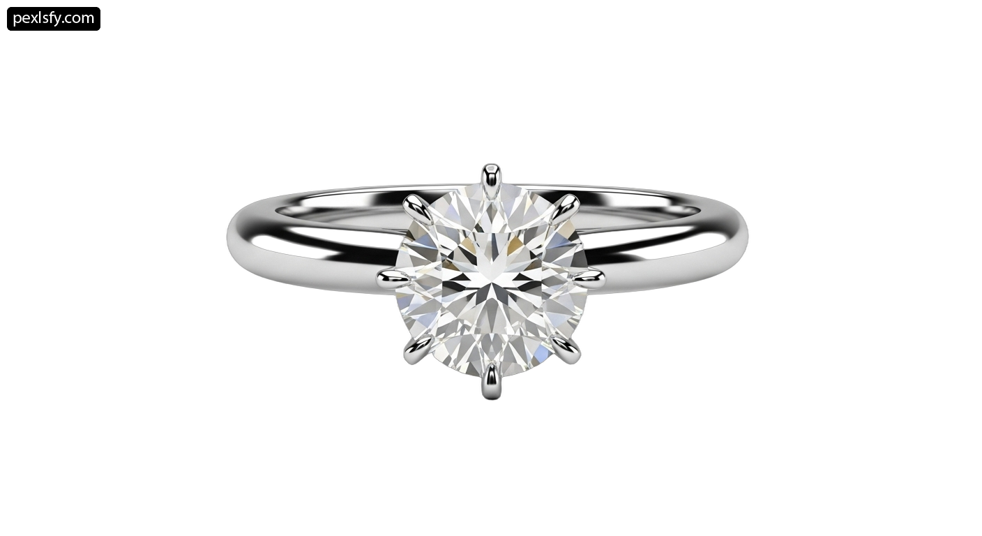 White gold engagement ring with a round brilliant cut diamond png transparent background