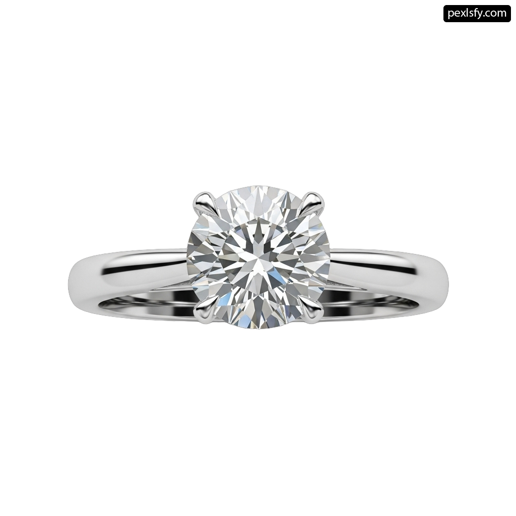 White gold engagement ring with a round brilliant cut diamond png transparent background