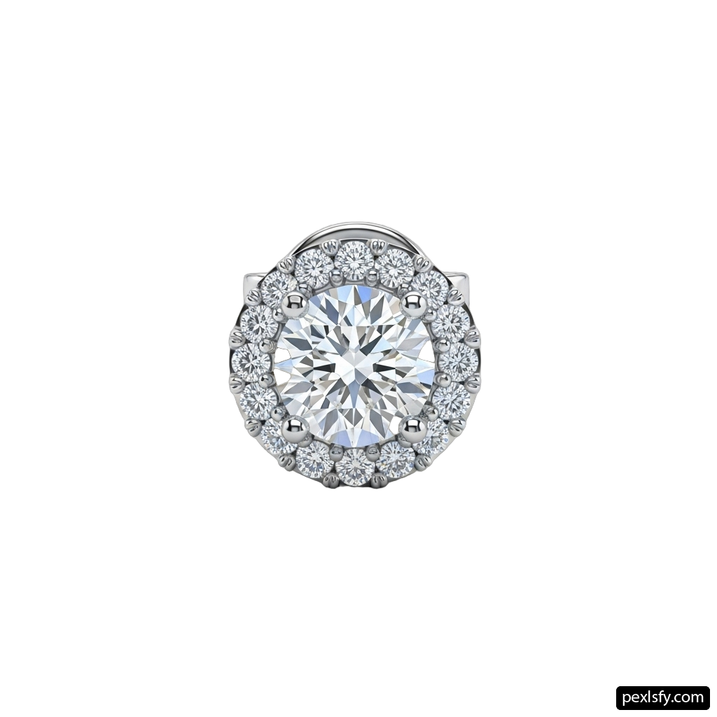 White gold engagement ring with a round brilliant cut diamond png transparent background