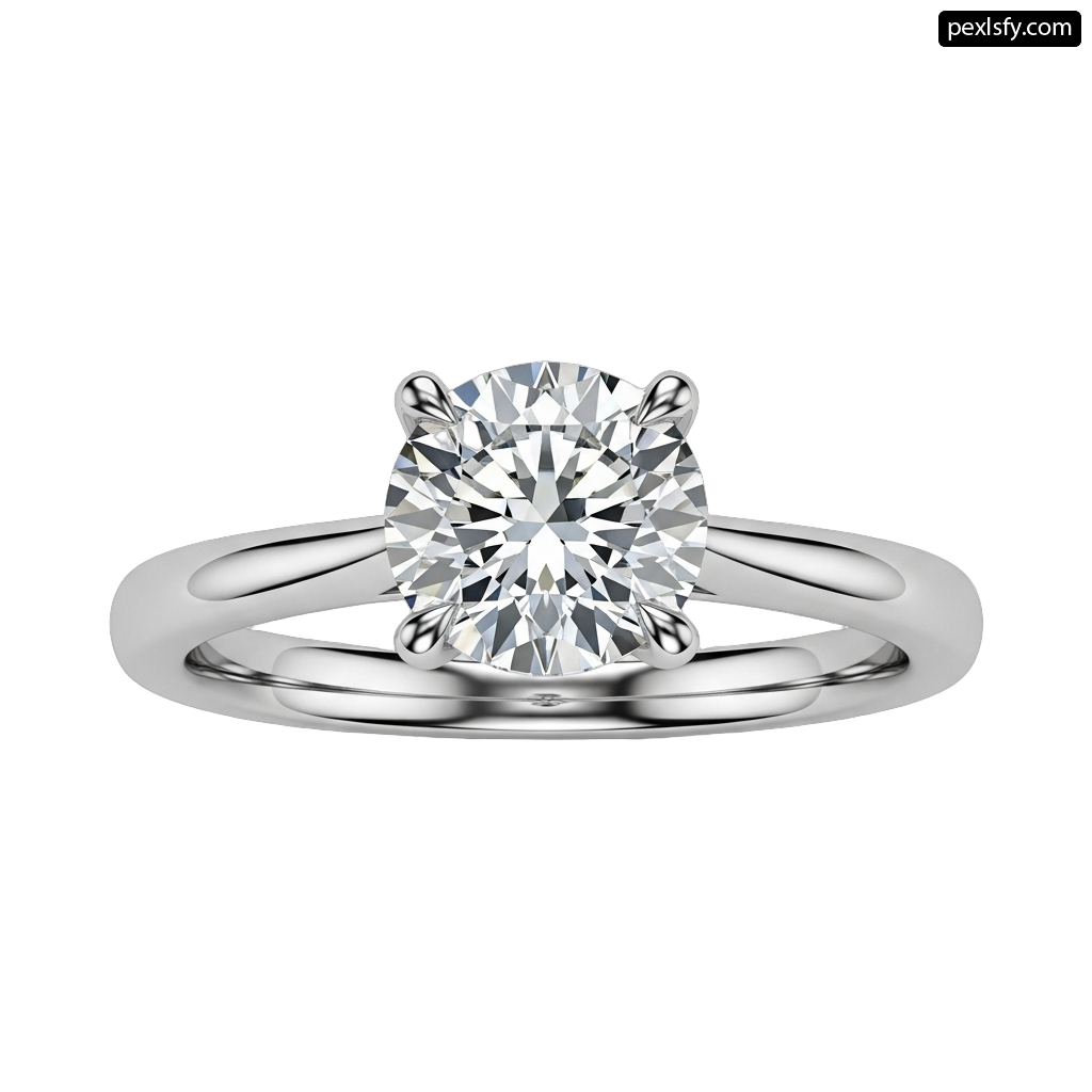 White gold engagement ring with a round brilliant cut diamond png transparent background