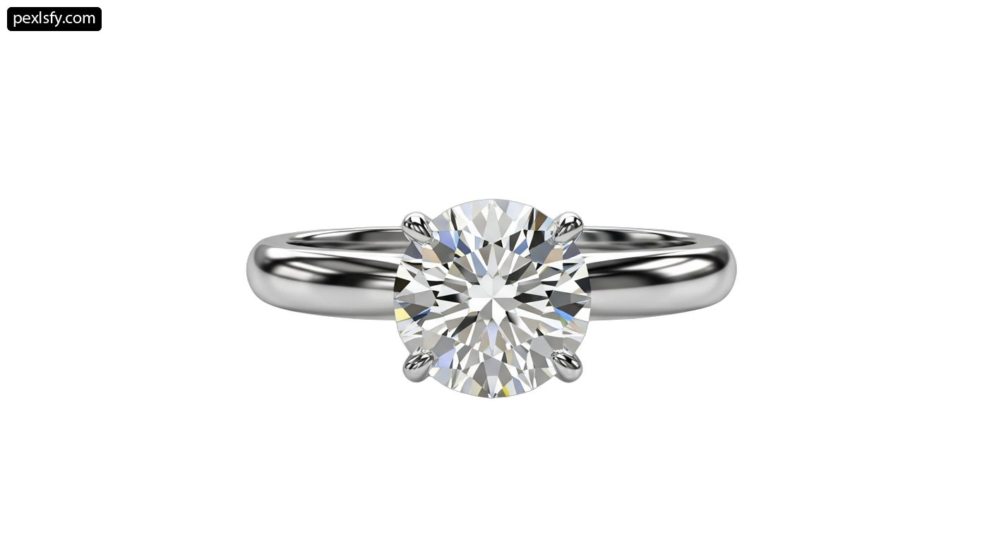 White gold engagement ring with a round brilliant cut diamond png transparent background