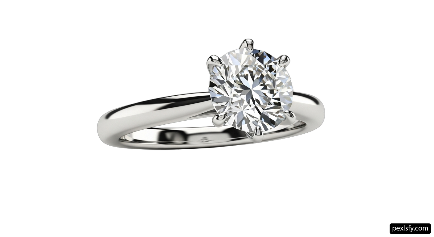White gold engagement ring with a round brilliant cut diamond png transparent background