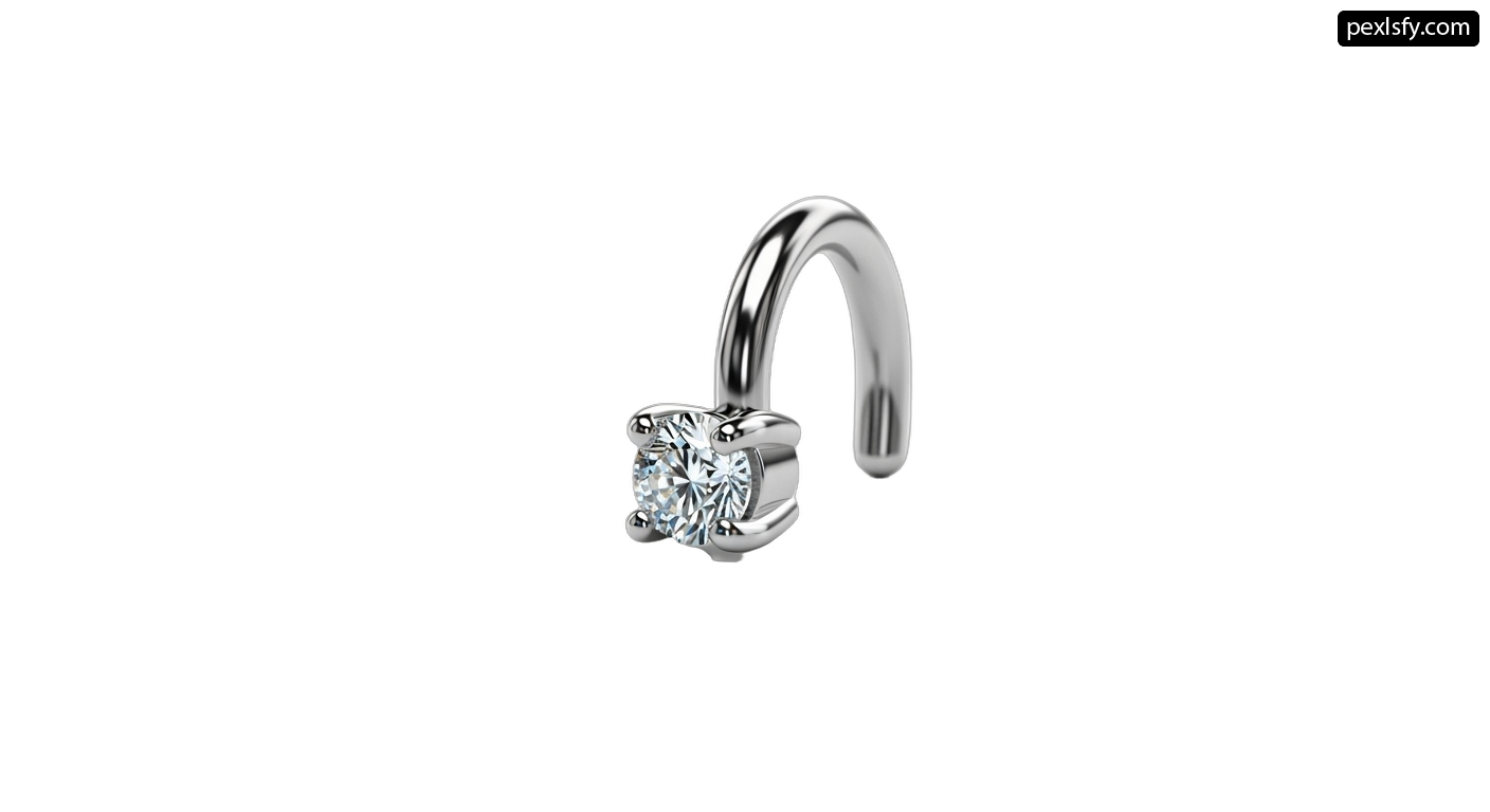 White gold nose ring with a single diamond png transparent background