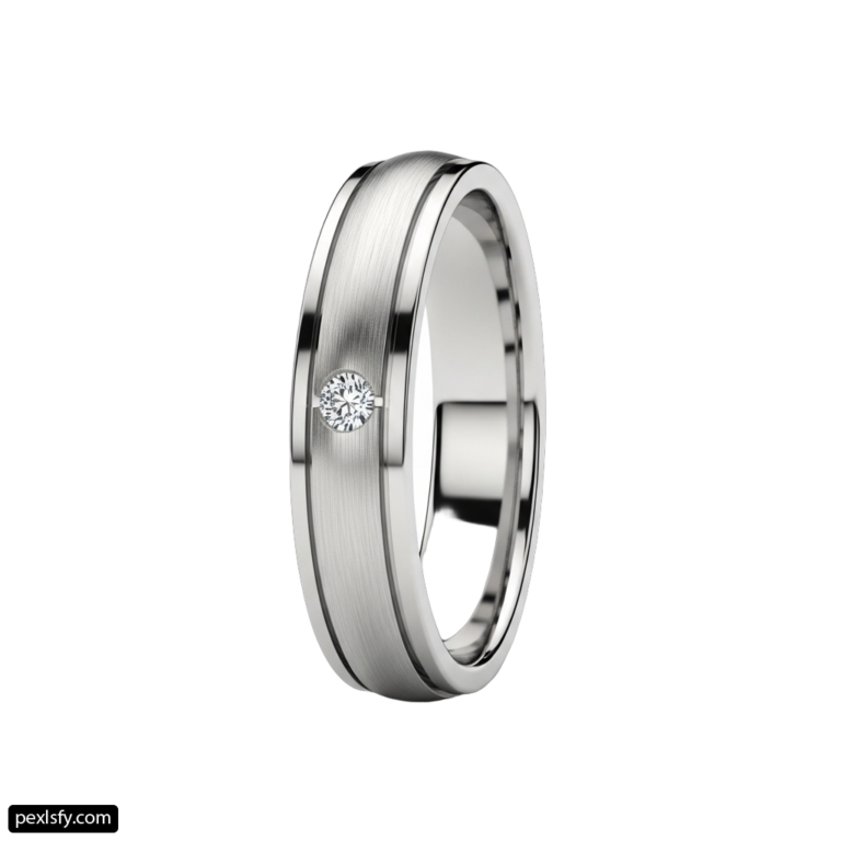 White gold wedding ring with a single diamond png transparent background