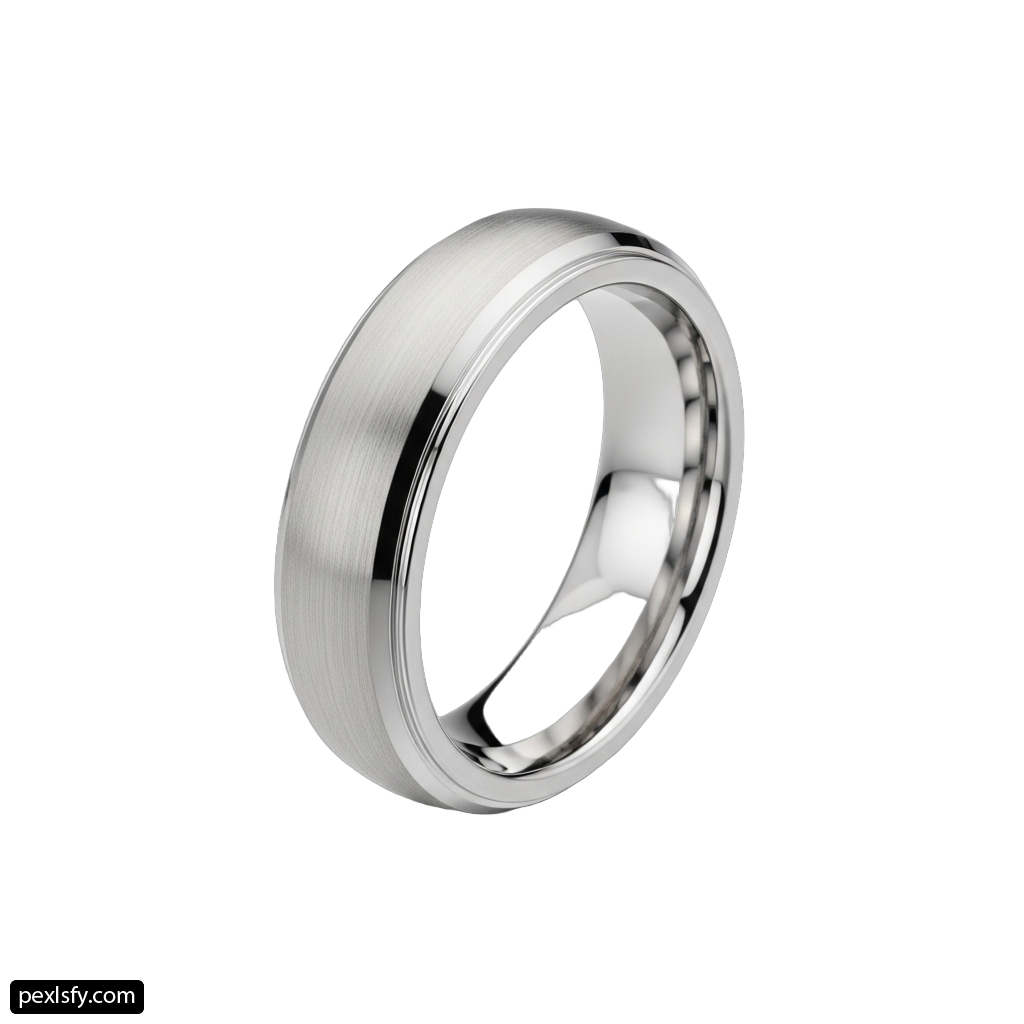 White gold wedding ring with a brushed finish png transparent background