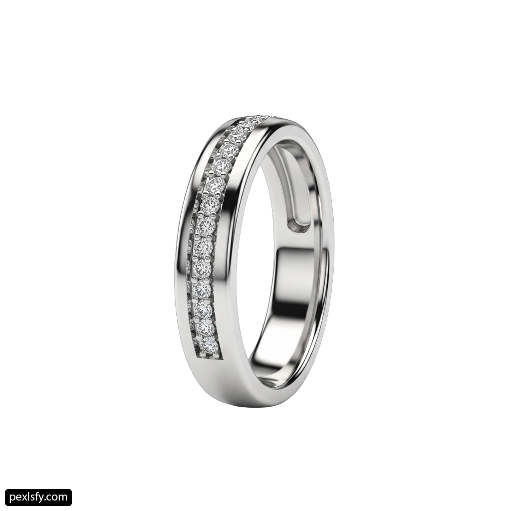 White gold wedding ring with three rows of diamonds png transparent background