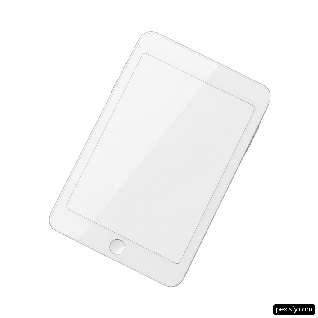 White ipad with a white screen on a white background png transparent background