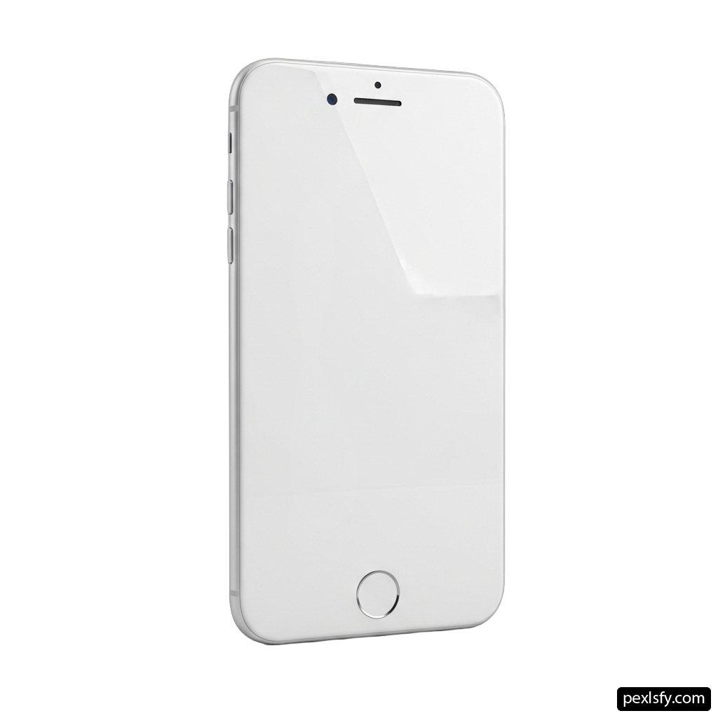 White iphone with a white screen on a white background png transparent background