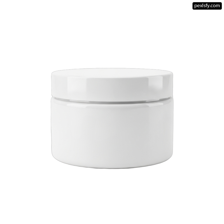 White jar with a white lid on a white background png transparent background