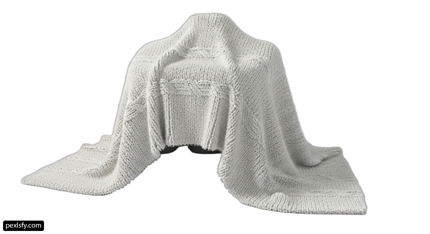 White knitted blanket on a white background png transparent background