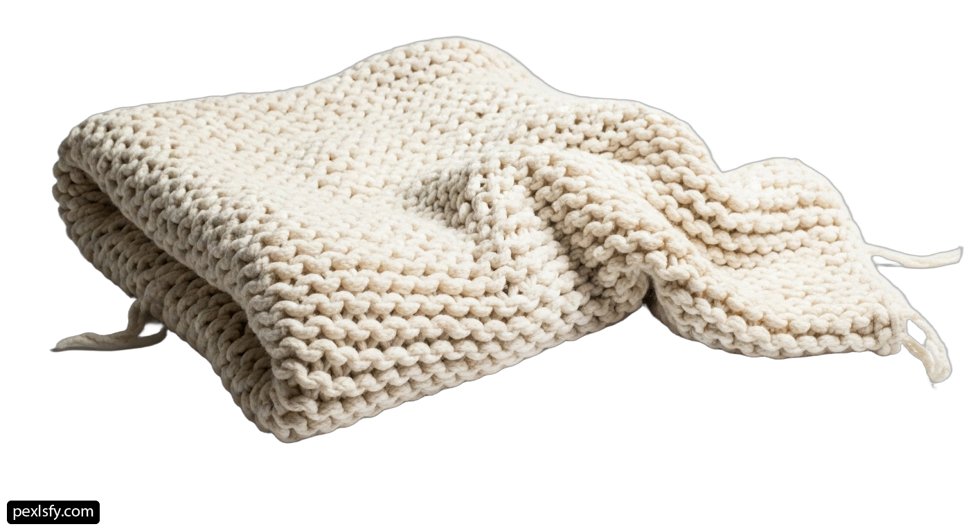 White knitted blanket on a white background png transparent background