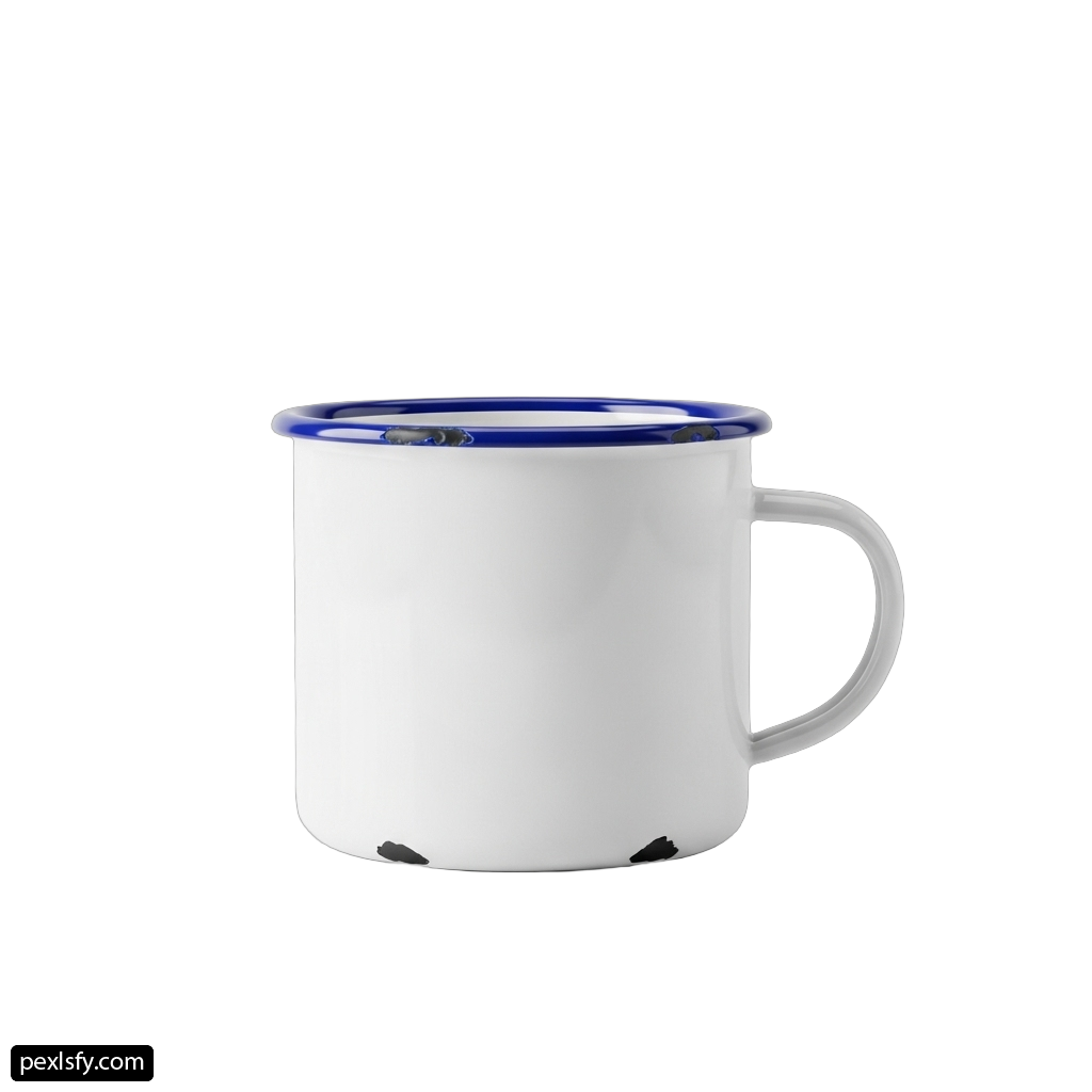White mug with a blue rim on a white background png transparent background