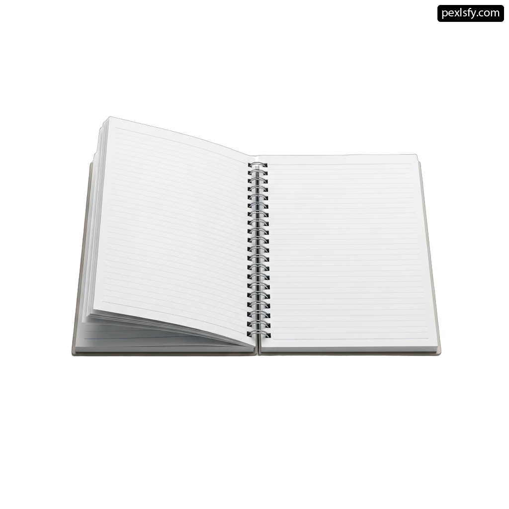 White notebook with a spiral bound cover png transparent background