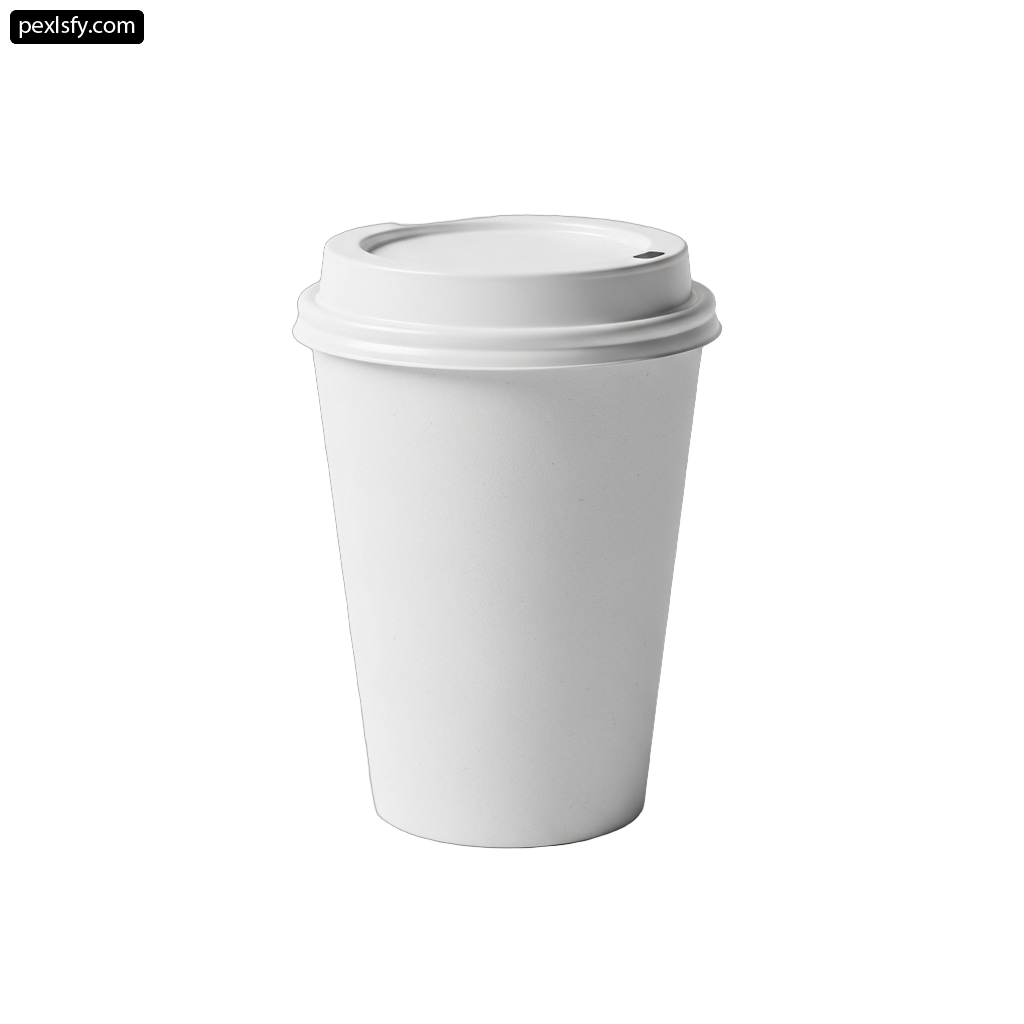 White paper cup with a lid on a white background png transparent background