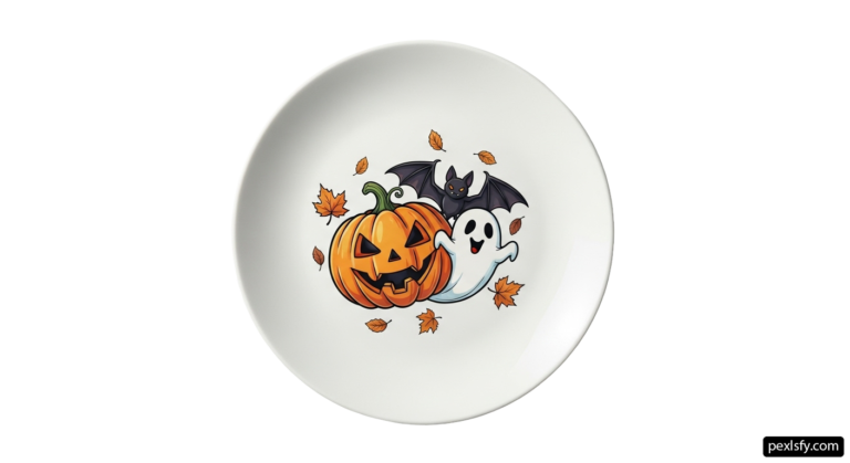 White plate with a halloween design on it png transparent background