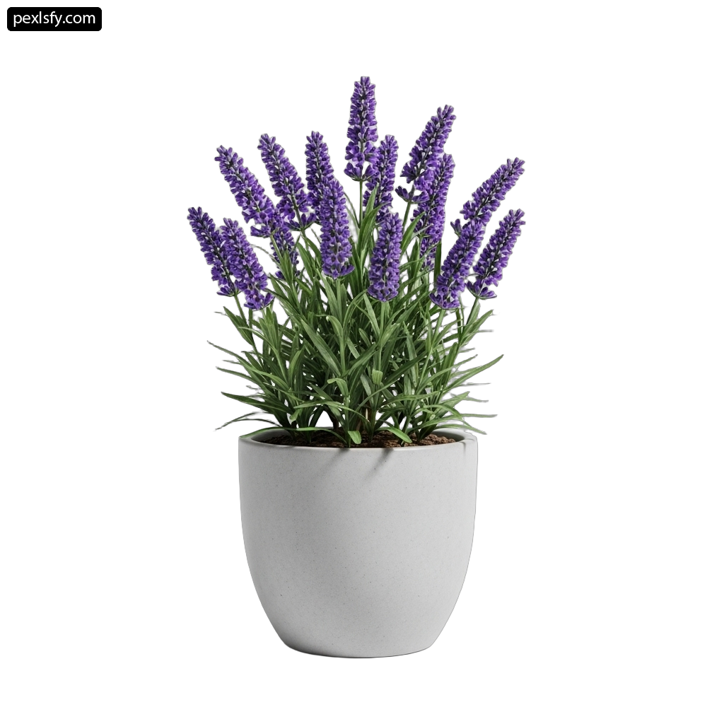 White pot with purple flowers in it png transparent background