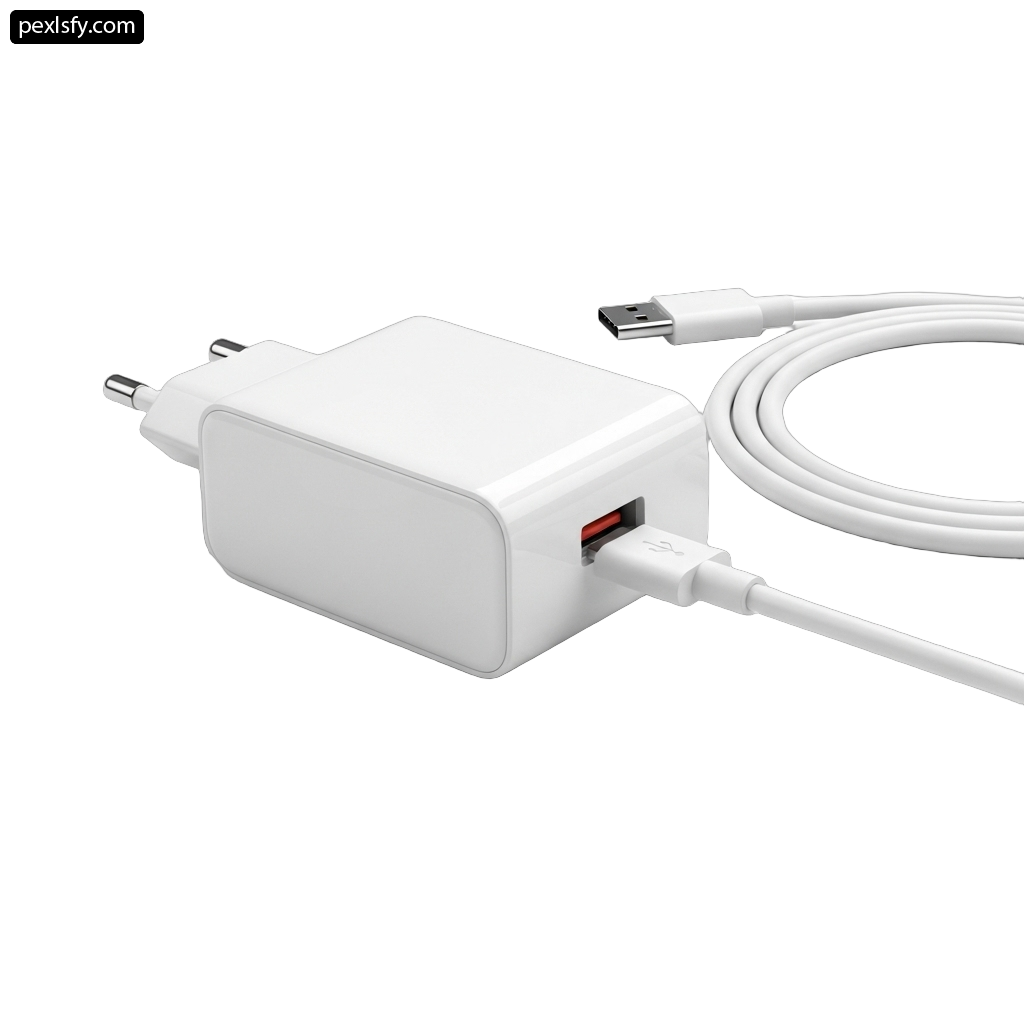 White power adapter with a cable connected to it png transparent background