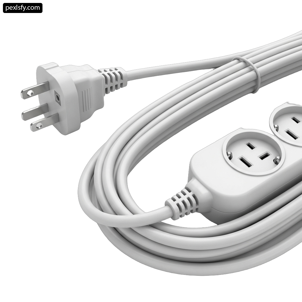 White power cord with two plugs attached to it png transparent background