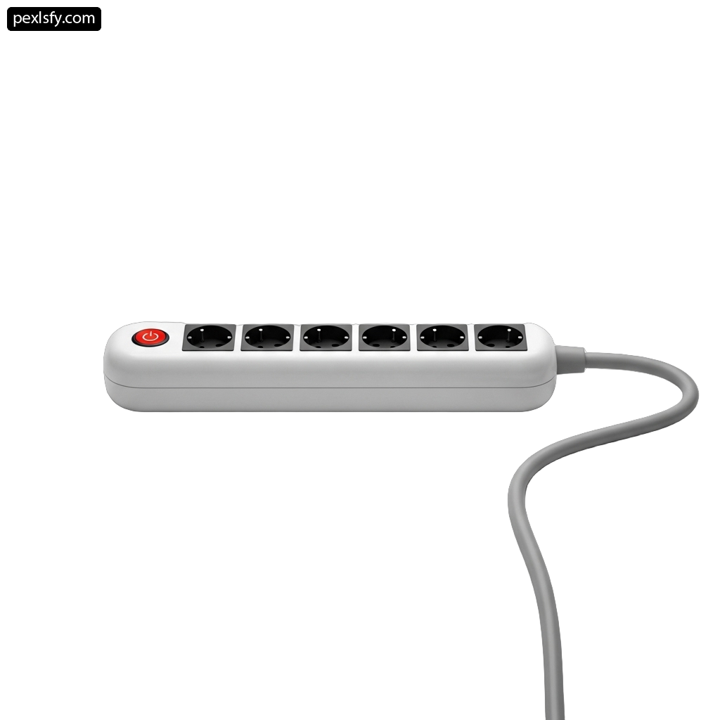 White power strip with a red button on it png transparent background