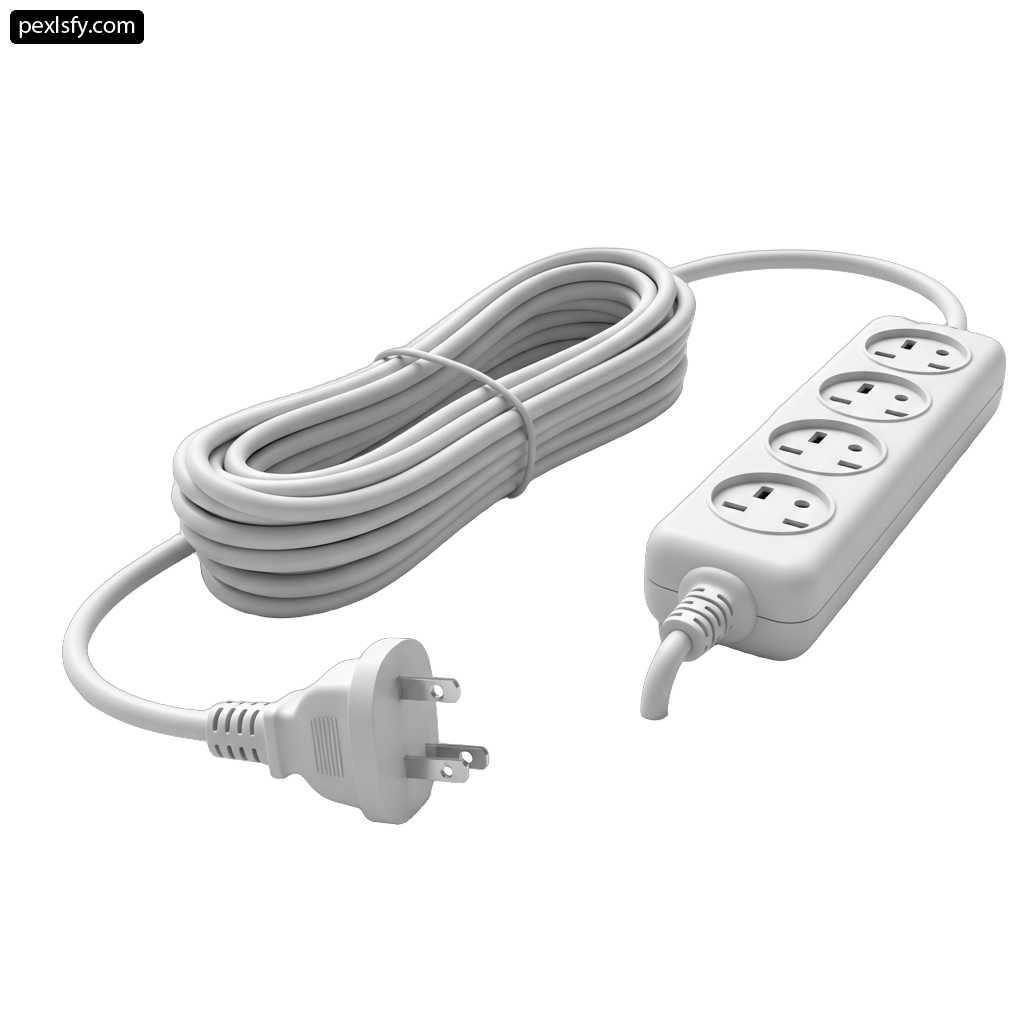 White power strip with a white cord attached to it png transparent background