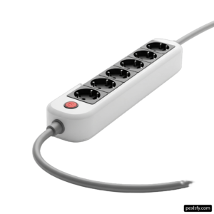 White power strip with four outlets and a cable png transparent background