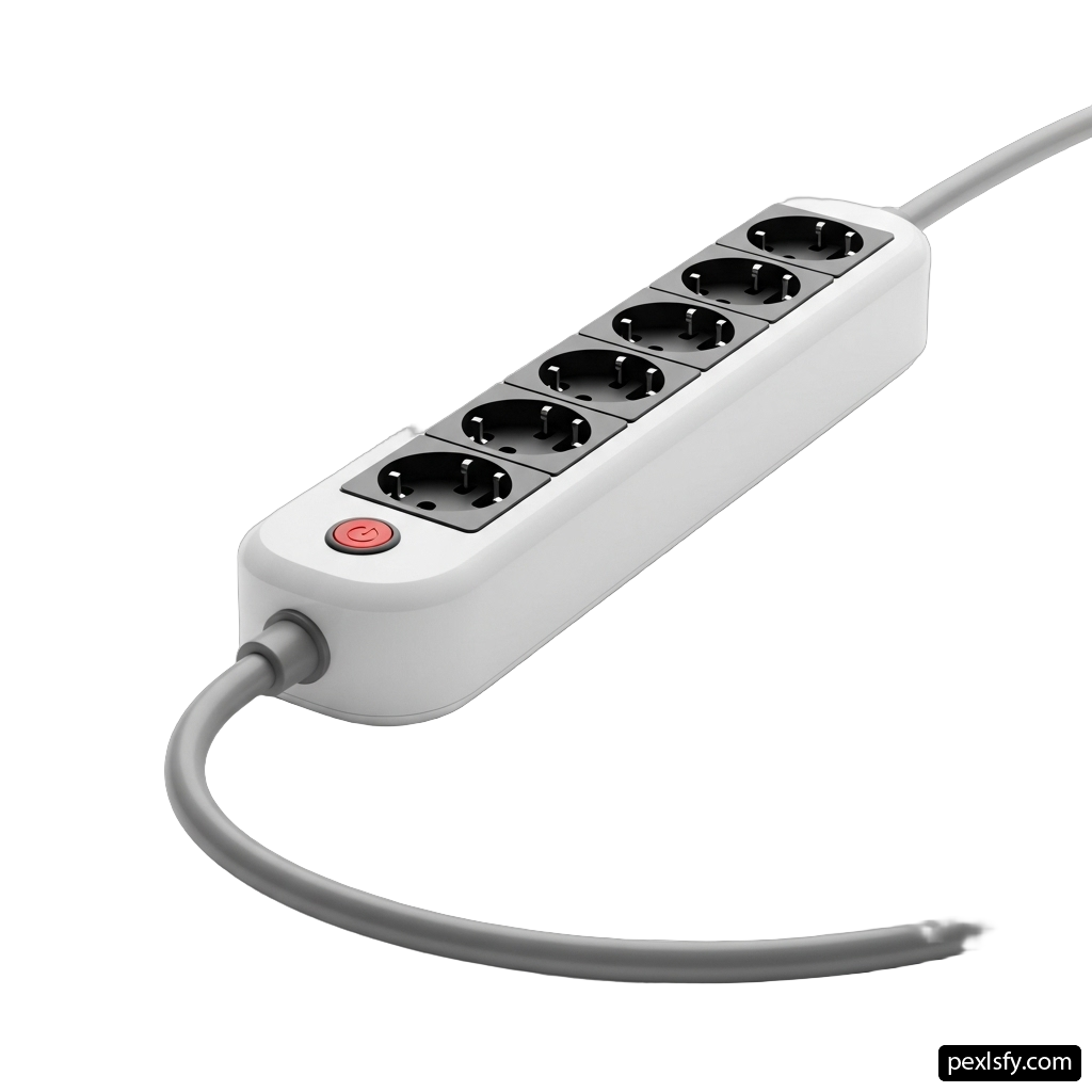 White power strip with four outlets and a cable png transparent background