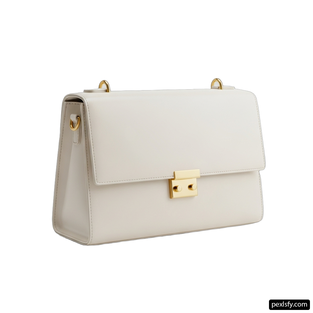 White purse with a gold lock on it png transparent background