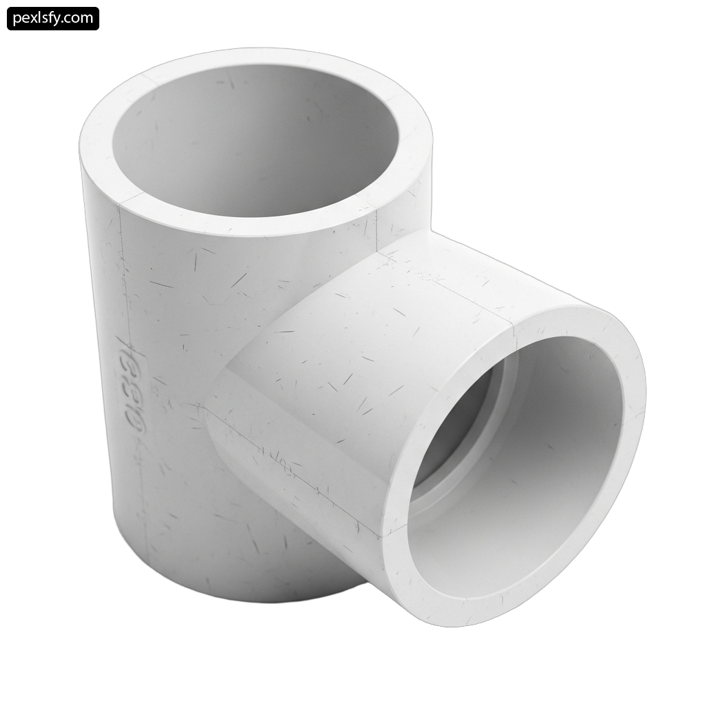 White pvc tee fitting on a white background png transparent background