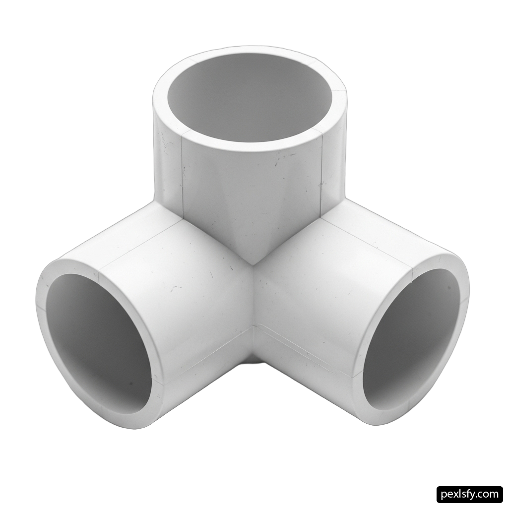 White pvc tee fitting on a white background png transparent background