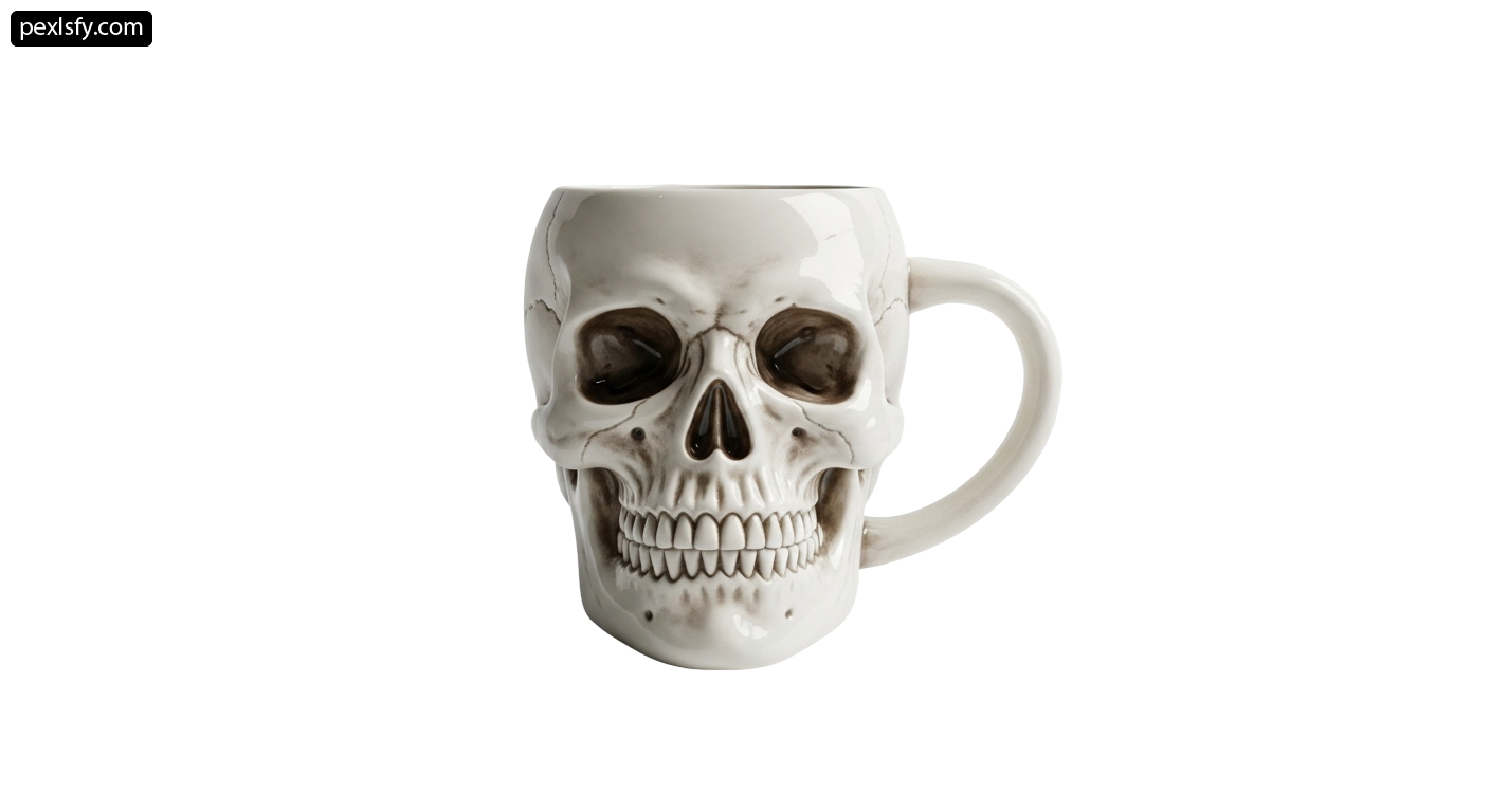 White skull mug on a white background png transparent background