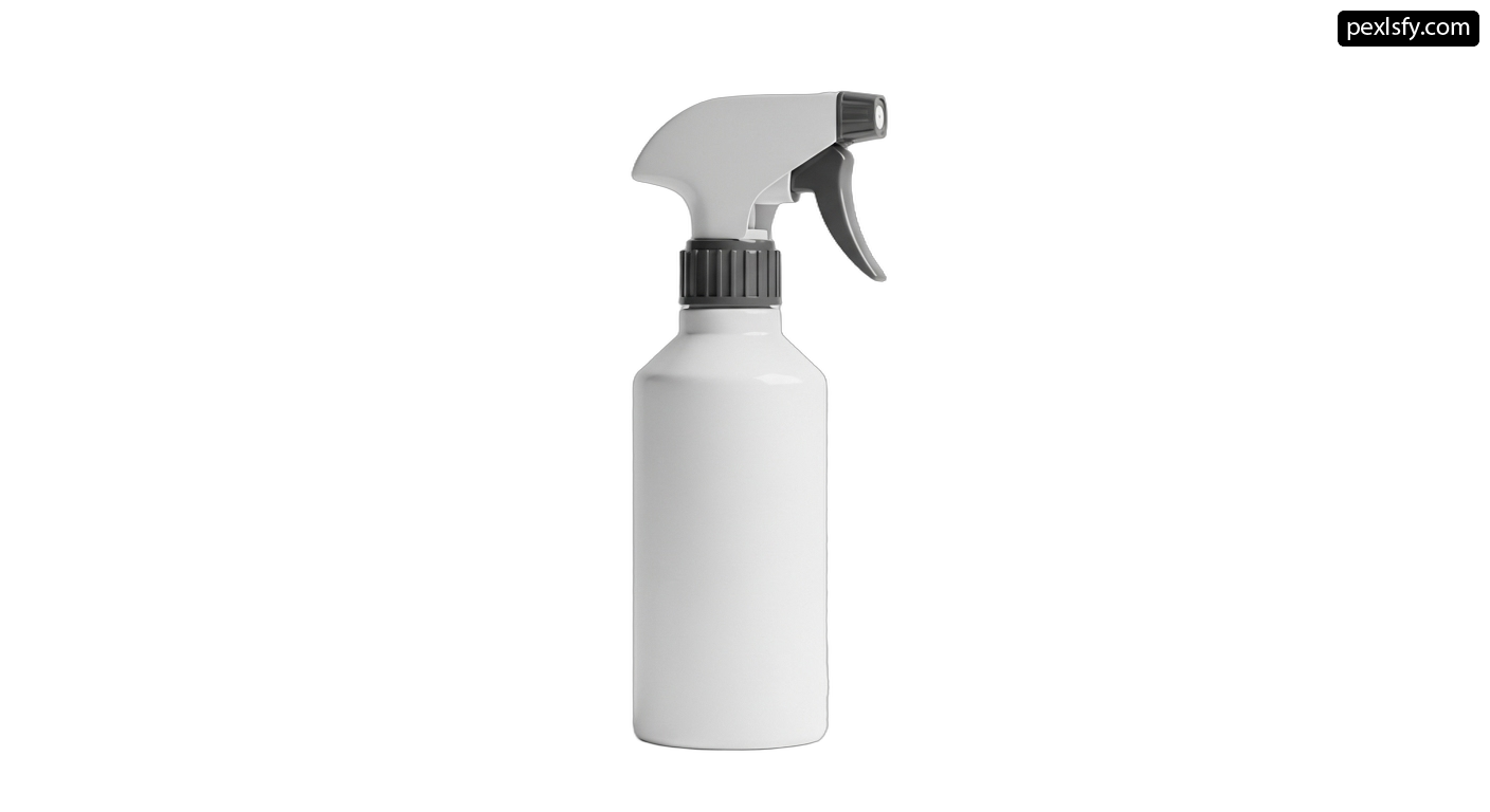 White spray bottle with a black trigger on it png transparent background