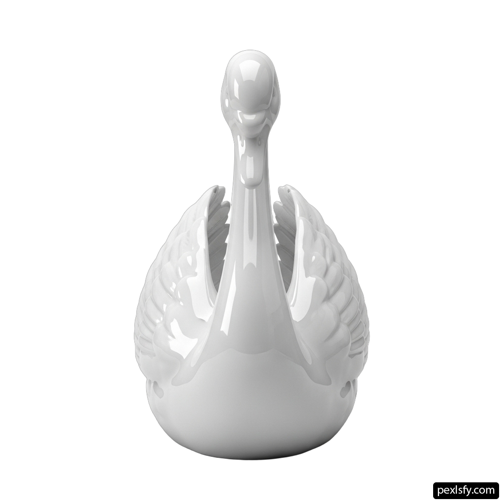 White swan figurine on a white background png transparent background
