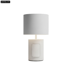 White table lamp with a white shade on it png transparent background