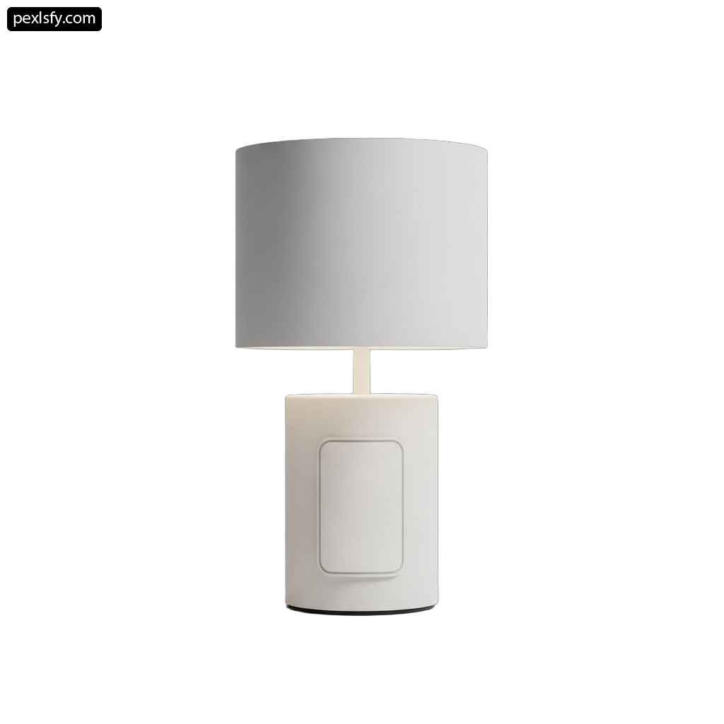 White table lamp with a white shade on it png transparent background
