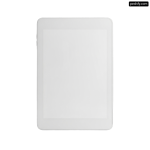 White tablet computer sitting on top of a white surface png transparent background