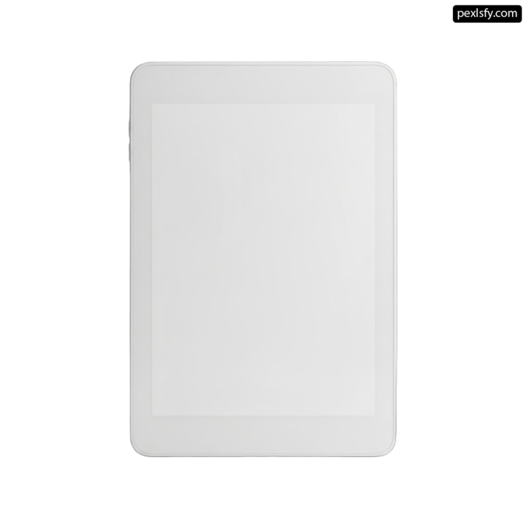 White tablet computer sitting on top of a white surface png transparent background
