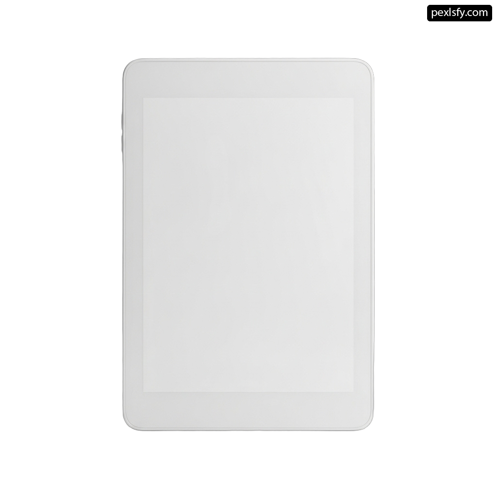 White tablet computer sitting on top of a white surface png transparent background