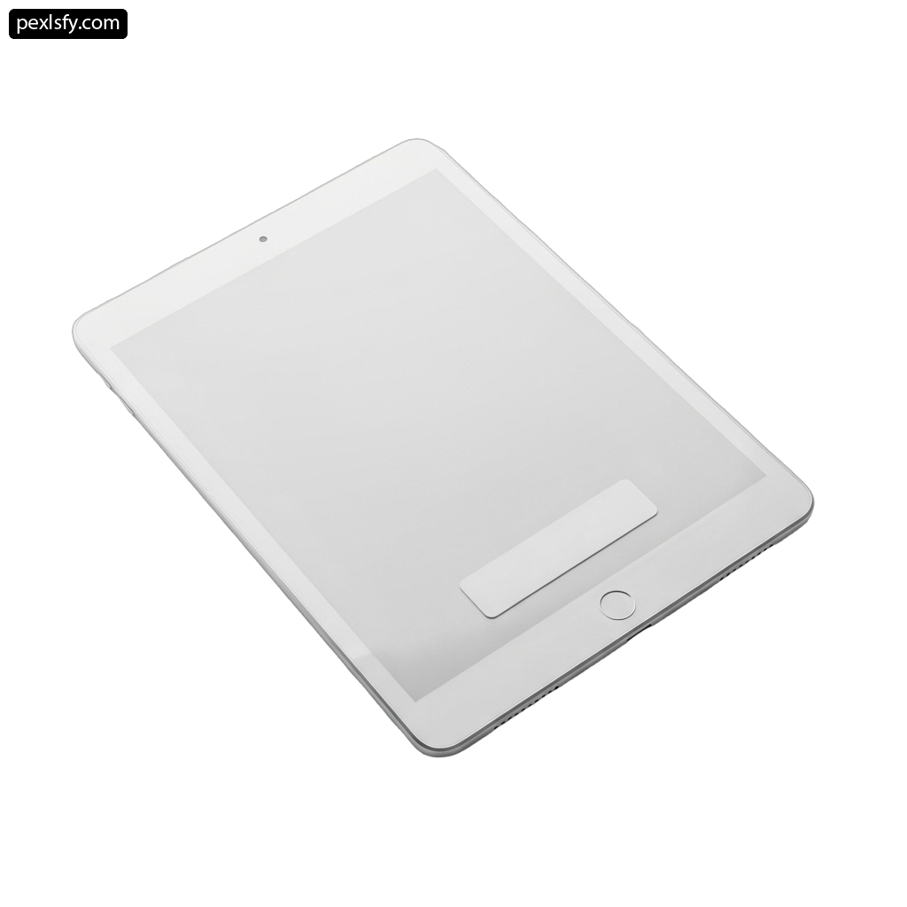 White tablet computer sitting on top of a white surface png transparent background